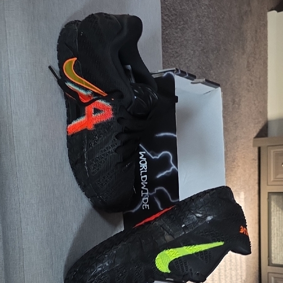 Nike Men’s Black Knit Sneakers with Orange and Neon Yellow Accents - Picture 5 of 5